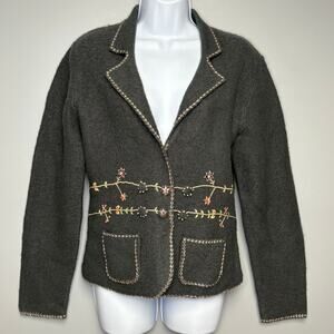 Lucidity 100% Wool Hand Embroidered Floral Cottagecore Grandmacore Blazer Sz L